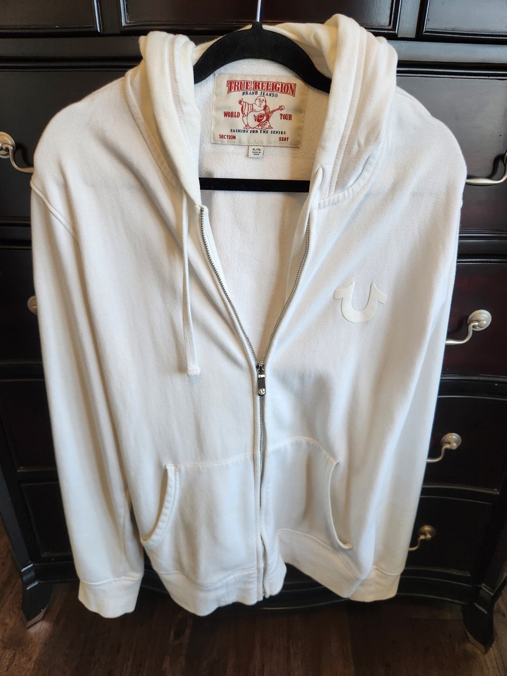 True Religion Red and Blue Logo Labeled Hooded Jacket